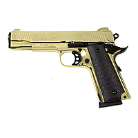 Стартовий пістолет Kuzey 911 gold, чорні ручки, з дод. магазином (Colt 1911)
