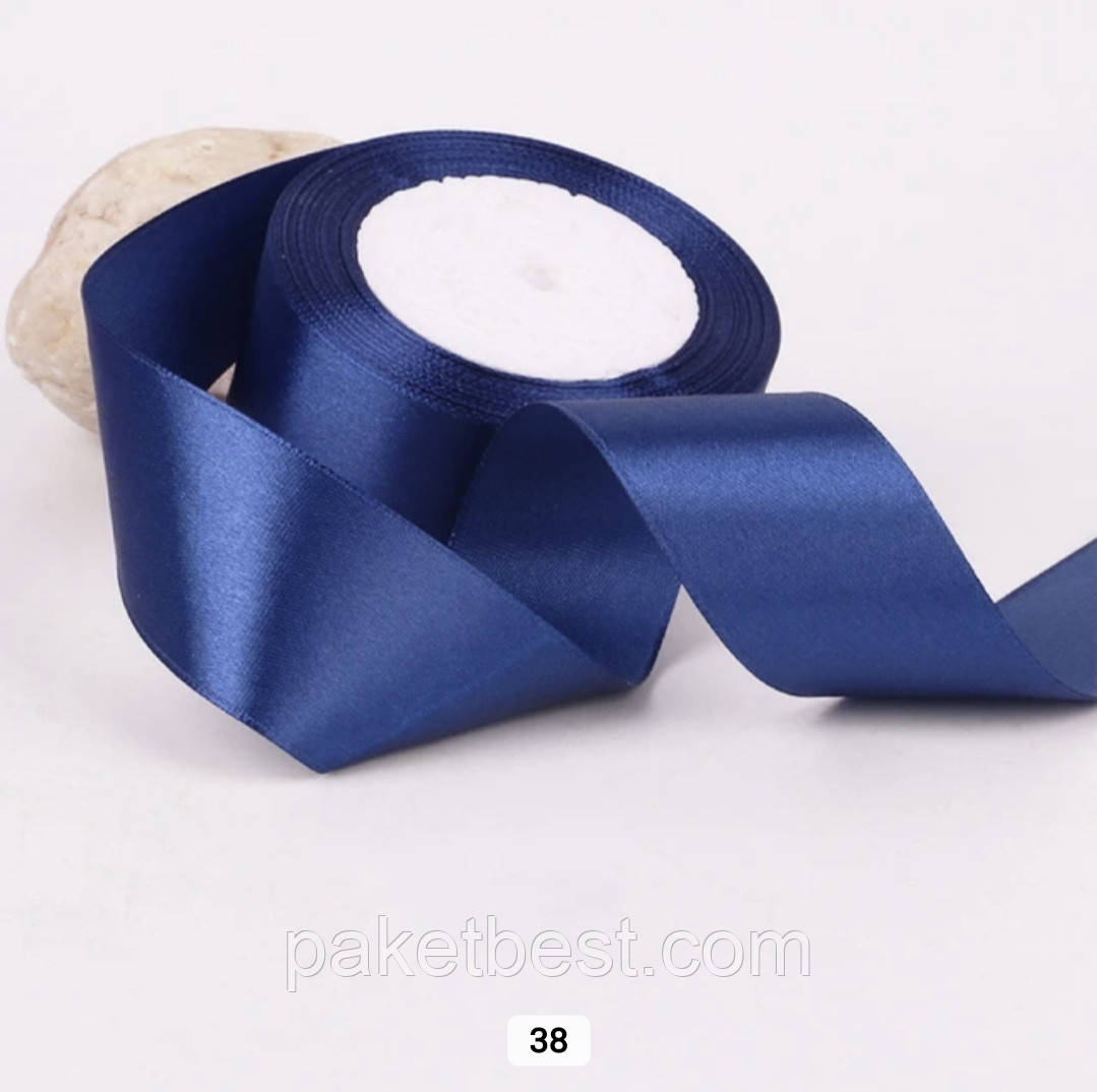 Стрічка атласна 4см/22,86 м Темно-синя, фото 1