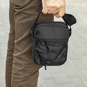 Сумка барсетка месенджер через плече чоловіча чорна з тканини KOMPAKT Black молодіжна