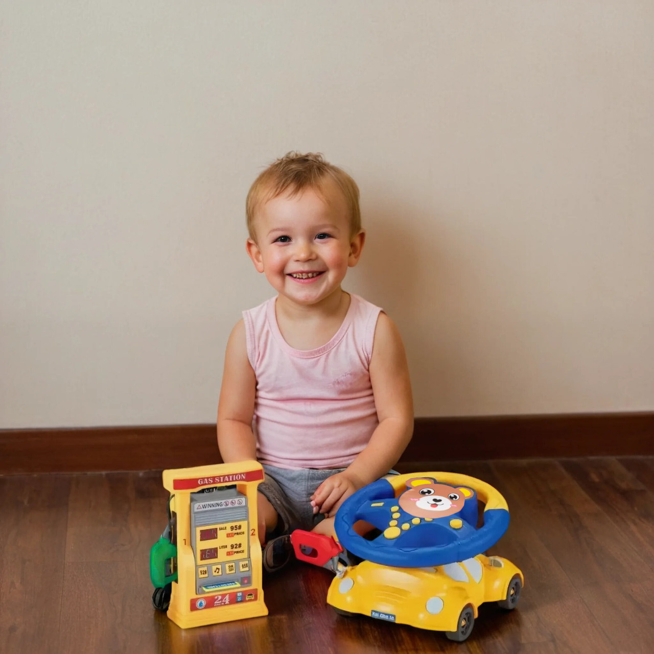 Інтерактивне кермо для дітей ведмежа музична розвиваюча іграшка машинка заправка світлофор світло звуки, фото 1