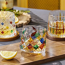 Склянка-доф для віскі з рельєфною поверхнею та кольоровими вкрапленнями "Льодовий діамант", 250 мл