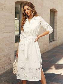 Сукня літня з прошви міді з поясом 44-52 розміри біла