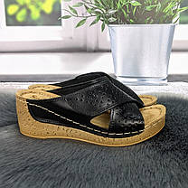 Шльопанці жіночі Sanipur чорні шкіряні на платформі 4790, фото 4