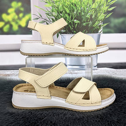 Сандалії босоніжки жіночі Inblu бежеві шкіряні на липучках 4904, фото 1