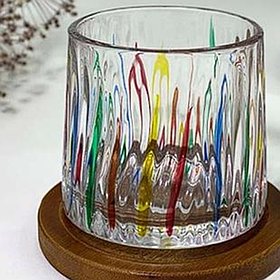 Склянка-доф для віскі "Льодові стріли" з кольоровим візерунком та дерев’яною підставкою, 275 мл