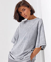 Футболка літня оверсайз тай-дай стиль сіра жіноча модна повсякденна