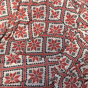 Сітка стрейч друкований принт Орнамент червоний на бежевому