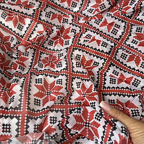 Сітка стрейч друкований принт Орнамент червоний на білому