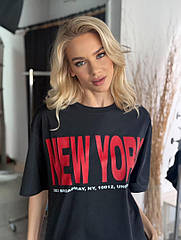 Футболка оверсайз принтована чорна жіноча