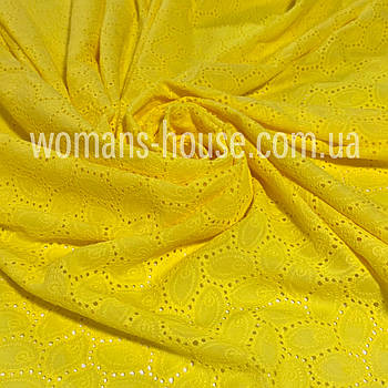 Тканина Батист вишивка прошва листя Жовтий