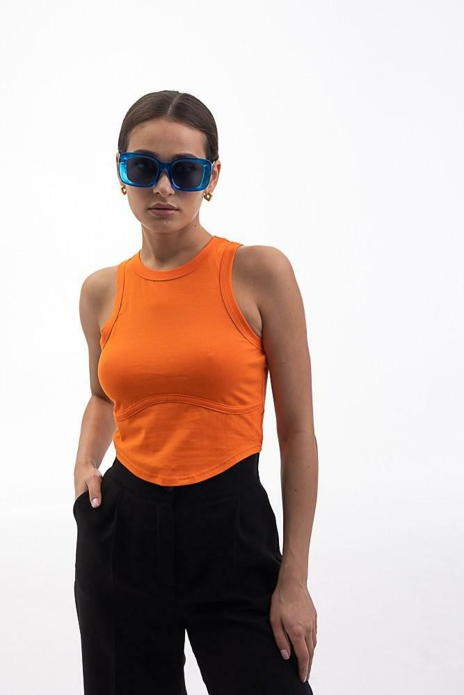Майка жіноча укорочена з імітацією кісточок оранжева Modna KAZKA MKAR69016-3, фото 1