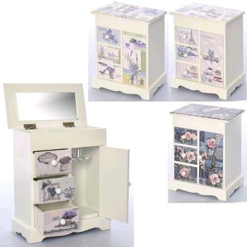 (Пошкоджене кріплення кришки) Скринька MH03 дерев'яна 16-19-8см. 3 висувних ящика дзеркало