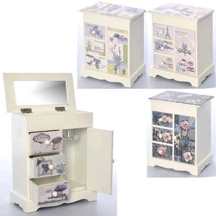 (Пошкоджене кріплення кришки) Скринька MH03 дерев'яна 16-19-8см. 3 висувних ящика дзеркало, фото 1