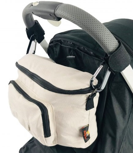 Сумка на коляску Baby Go з водовідштовхувальним покриттям та карабінами (бежева 30×18×13 см), фото 1