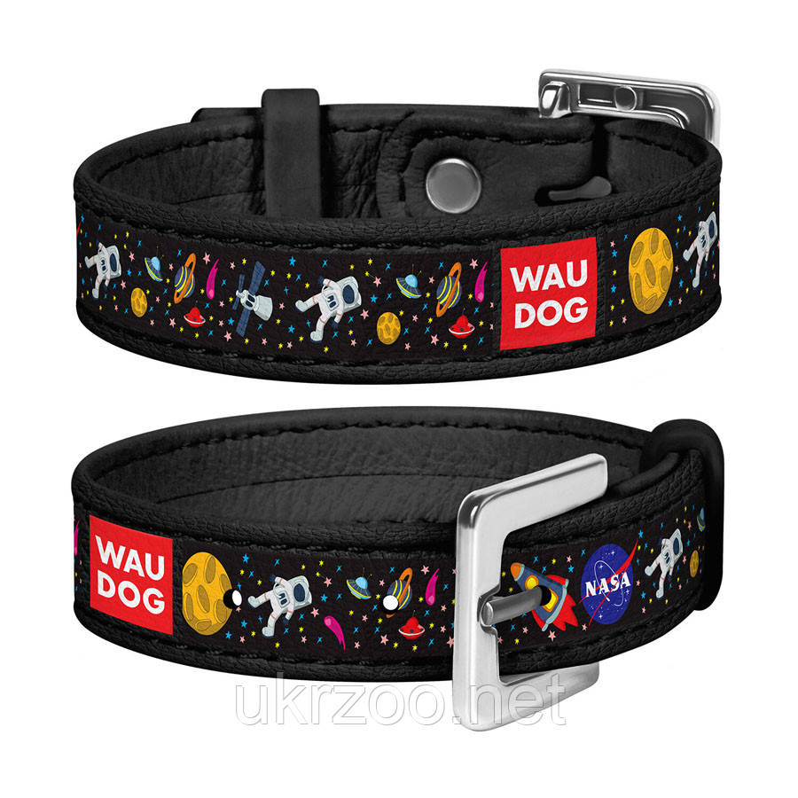 Браслет WAUDOG Design з малюнком "NASA", преміумшкіра (ширина 15 мм, довжина 17-23 см) чорний