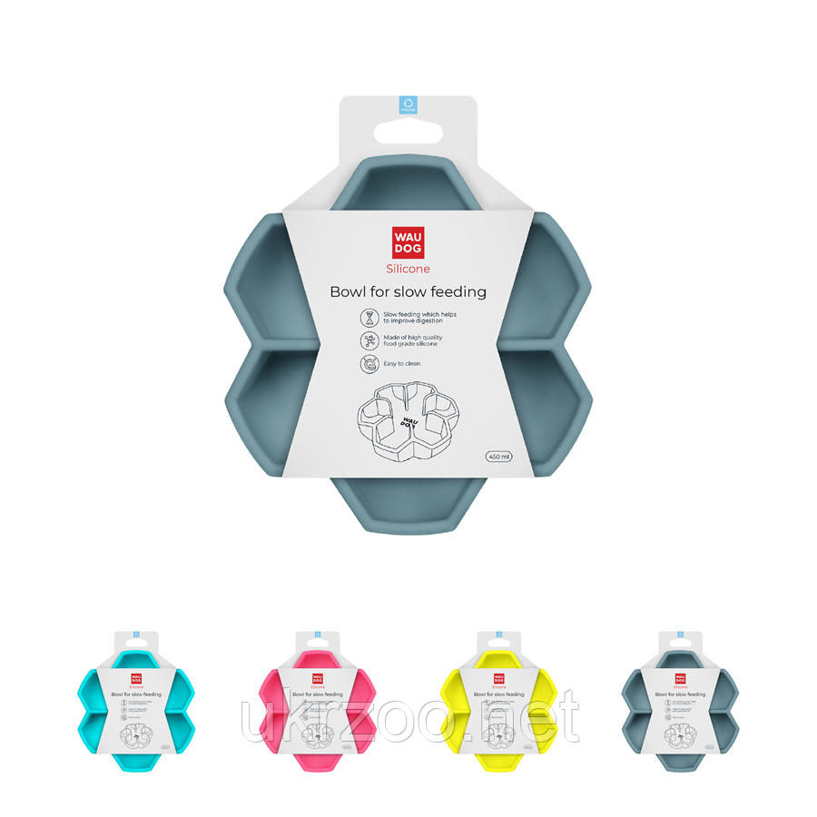 Миска для повільного годування WAUDOG Silicone, 450 мл, сірий