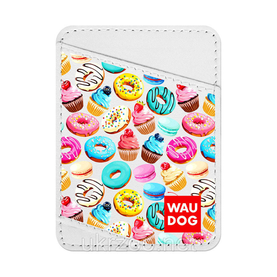 Візитниця WAUDOG Design з малюнком "Пончики", преміумшкіра (ширина 70 мм, довжина 95 мм) білий