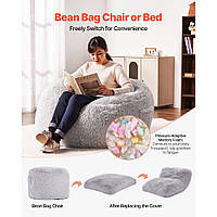 VEVOR Bean Bag Bed Sofa Bed Bean Bag Convertible Adult Grey Queen Size