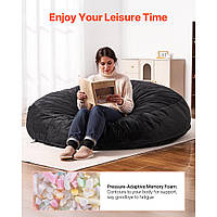 VEVOR Bean Bag Seat Cushion Bean Bag with Removable Cover Black Adults Round