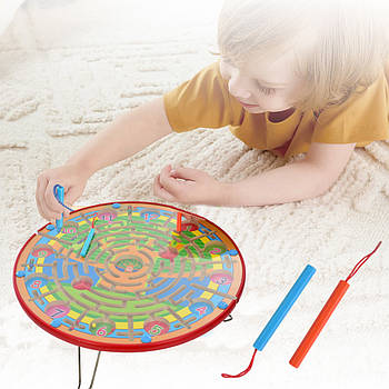 Лабіринт на дерев'яній дошці з магнітними кульками та магнітними паличками MD 1867 Дитяча іграшка