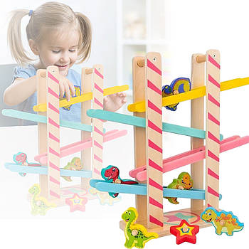 Дерев'яний трюковий трек з 6 різними фігурками MD 1738 Дитячий ігровий трек