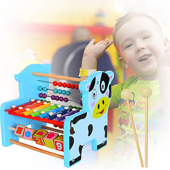 Дитячий розвиваючий центр-іграшка MD 1826 Дерев'яний ксилофон з рахунками та кубиками