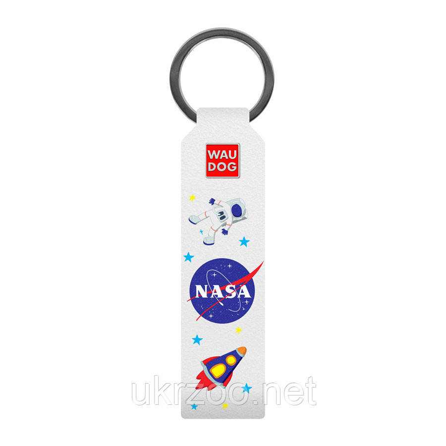 Брелок WAUDOG Design з малюнком "NASA", преміумшкіра (ширина 20 мм, довжина 95 мм) білий