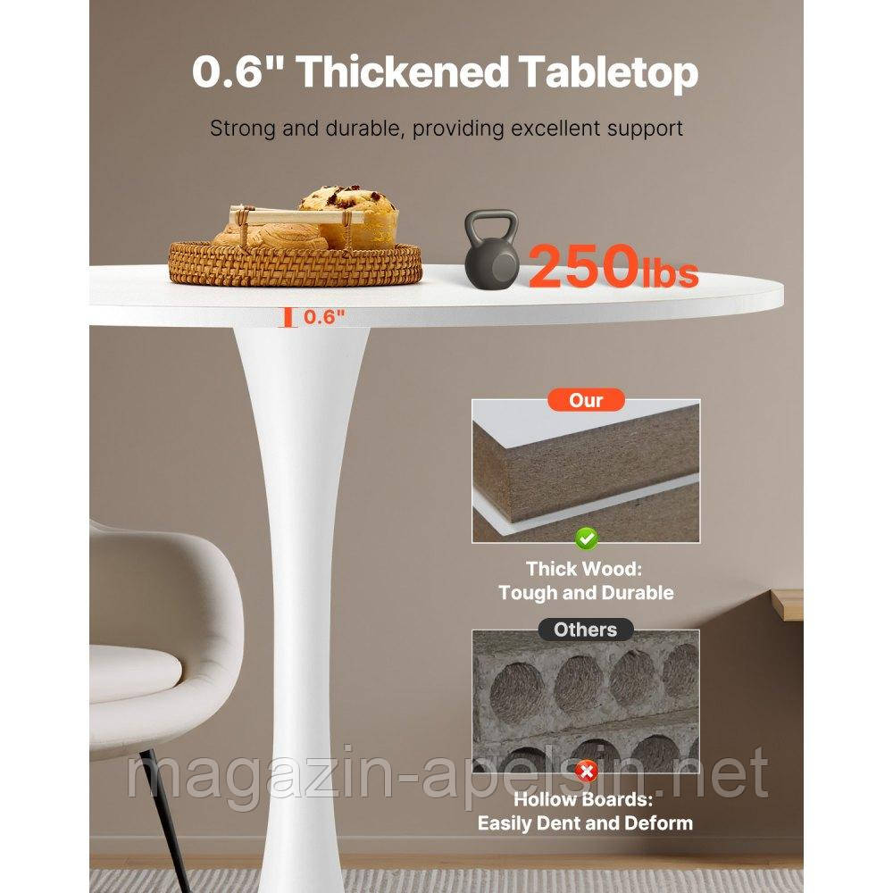 VEVOR Круглий обідній стіл Кухонний стіл Дерев'яний (лише стіл) Обідній стіл 80 см Білий, фото 1