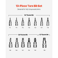 Набір головок VEVOR Torx 13 шт. Зірка T8-T60 S2 легована сталь