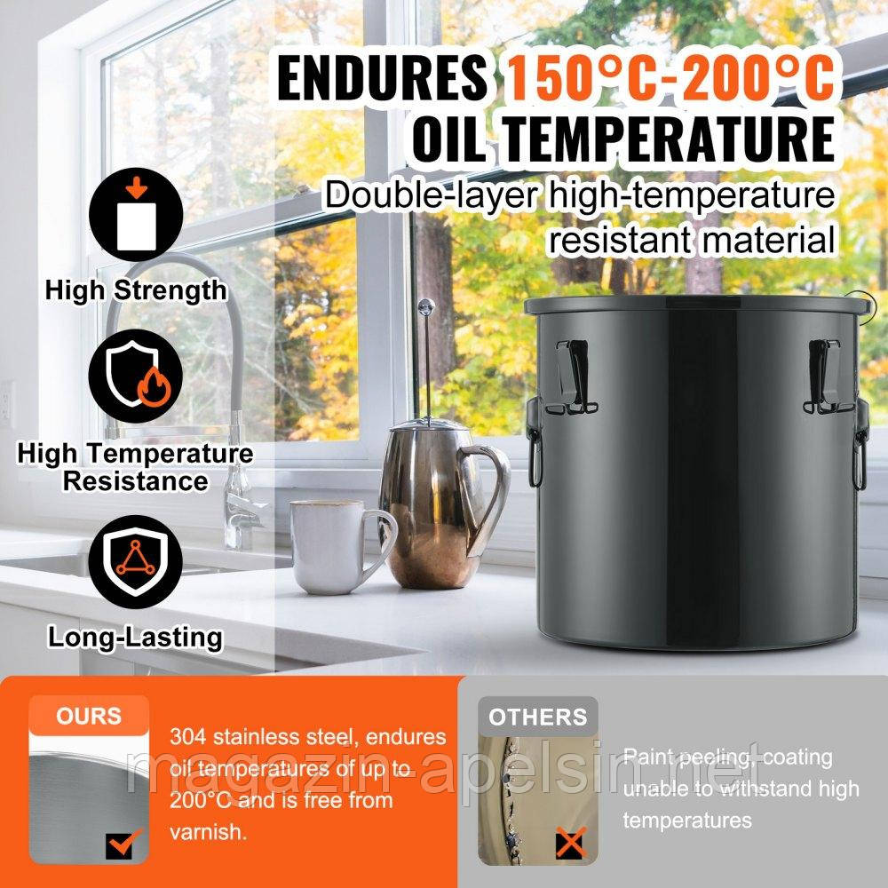 Відро для фритюру VEVOR, контейнер для збору олії 37,8 л, відро для олії з нержавіючої сталі, покриття з нержавіючої сталі,