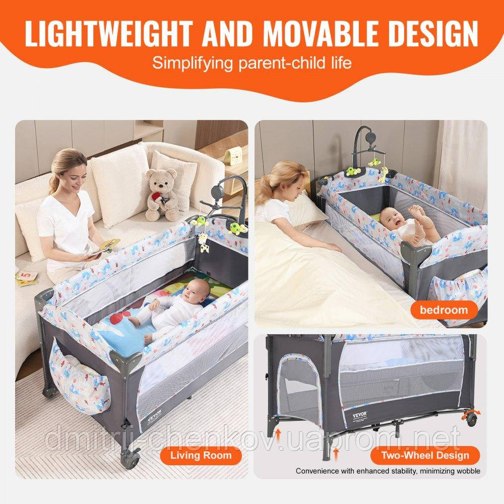 VEVOR Дитяче дорожнє ліжечко Baby Rollaway 4 в 1, 926 x 598 x 692 мм Дорожнє ліжечко Комбінований комплект 35 кг Макс. Вагова
