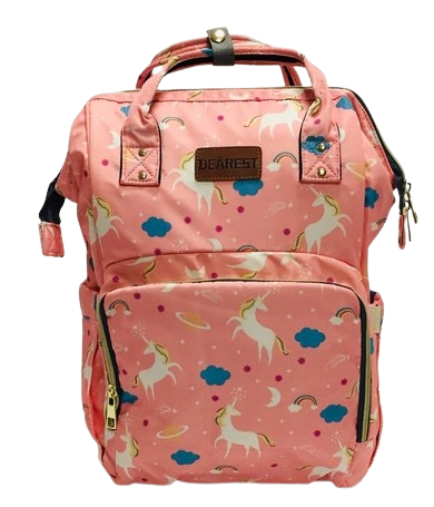 Сумка-рюкзак для мами Dearest з термовідсіками — рожева з єдинорогами, фото 1