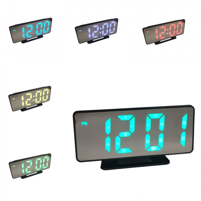 Дзеркальний LED годинник із будильником і термометром VST-888H RGB Хамелеон USB, фото 1