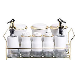 Набір для спецій на підставці з пляшками для олії та оцту 8 предметів Білий HP-1360W