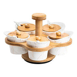 Набір для сипучих продуктів 5 банок по 120 на бамбуковій підставці білий HP1225