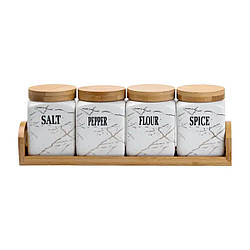 Набір для сипучих продуктів 4 штуки по 300 мл на бамбуковій підставці HP1210