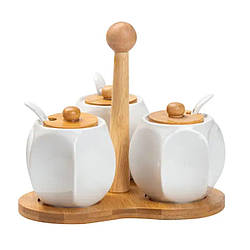 Набір банок для сипучих продуктів 3 шт по 200 мл, на бамбуковій підставці HP1201