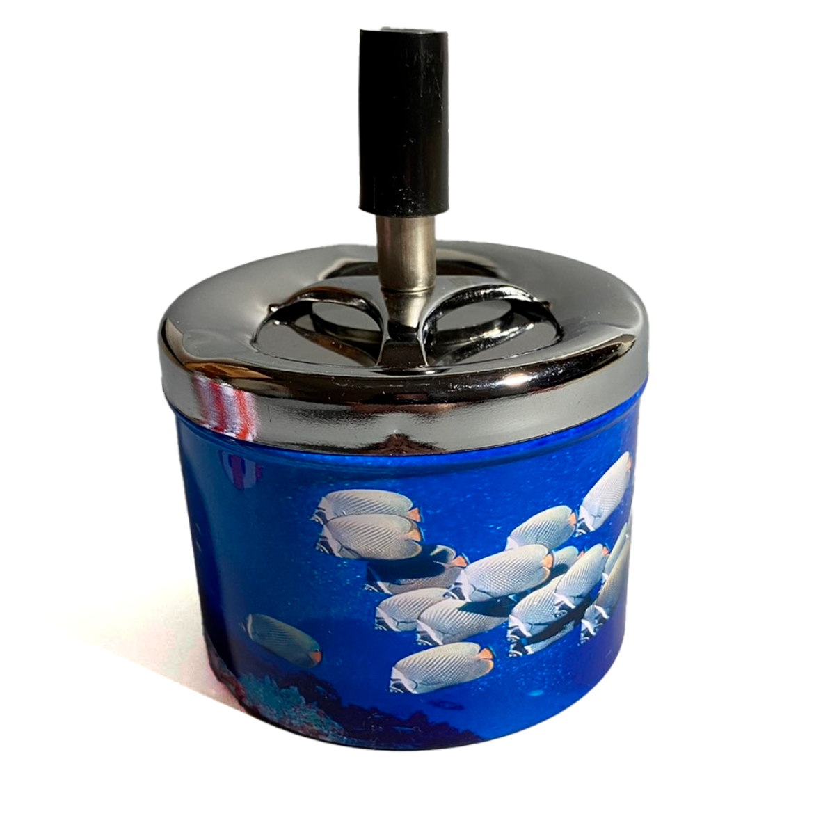Пепельниця бездимна з кришкою металева, система юла, антизапах "Рибки" Лучшая цена, фото 1