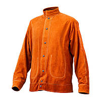 Куртка зварювальника Vevor з вогнестійкої шкіри, 9,2 кал/см², термостійка, 4 кишені, надійний захист від іскор та полум'я.