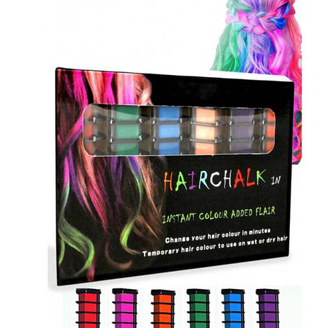 Набір крейди для волосся 6 шт. Hair chalk Різнобарвні барвники гребінець для дітей і дорослих YU227, фото 1