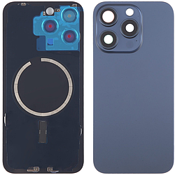 Задня кришка (скло) iPhone 15 Pro Max blue titanium (оригінал завод) у зборі на рамці