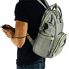 Сумка-рюкзак для мами Сіра 3 в 1 + сумка+USB+карабіни+пеленальний матрацик Baby GO, фото 3