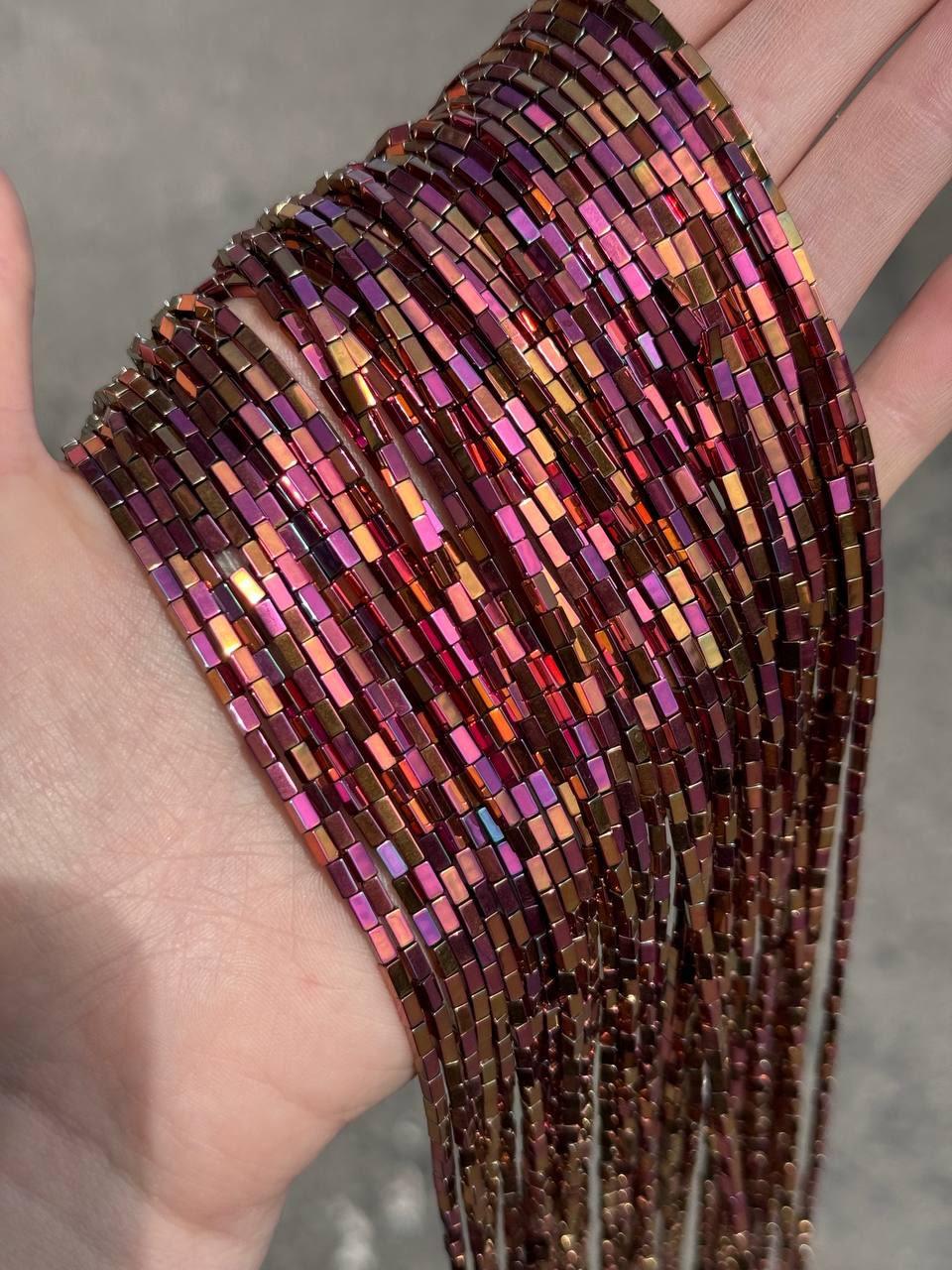 Гематит палички 2x4 мм колір бургунд довжина 38 см 92 намистини