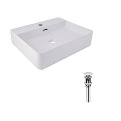 Комплект Qtap Nando LT: Раковина підвісна прамокутна 500х420х130 мм White + Донний клапан PU02O