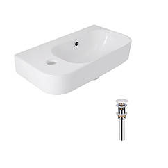 Комплект Qtap Tern: Раковина підвісна прамокутна ліва 450х250х158 мм White + Донний клапан PU02O