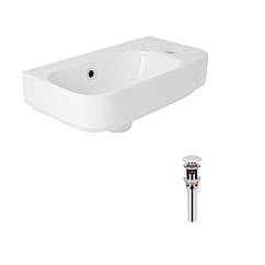 Комплект Qtap Tern: Раковина підвісна прамокутна права 450х250х158 мм White + Донний клапан PU02O