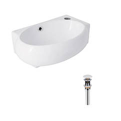 Комплект Qtap Leo: Раковина підвісна овальна права 430x285x160 мм White + Донний клапан PU02O