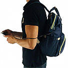 Сумка-рюкзак для мами Синій 2 в 1 + термосумка+USB+карабіни Baby GO, фото 3