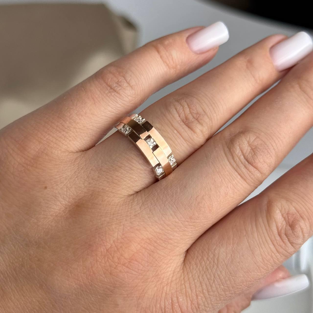 Срібна каблучка з золотими вставками Стиль, фото 1