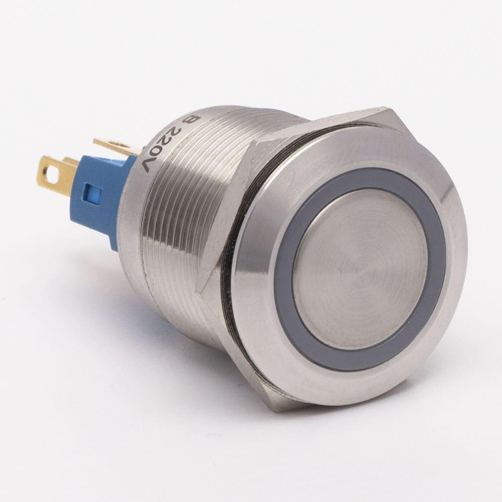 Кнопка металева КНМ-22-FJ-E-Z 220V 1NO1NC плоска з фіксацією